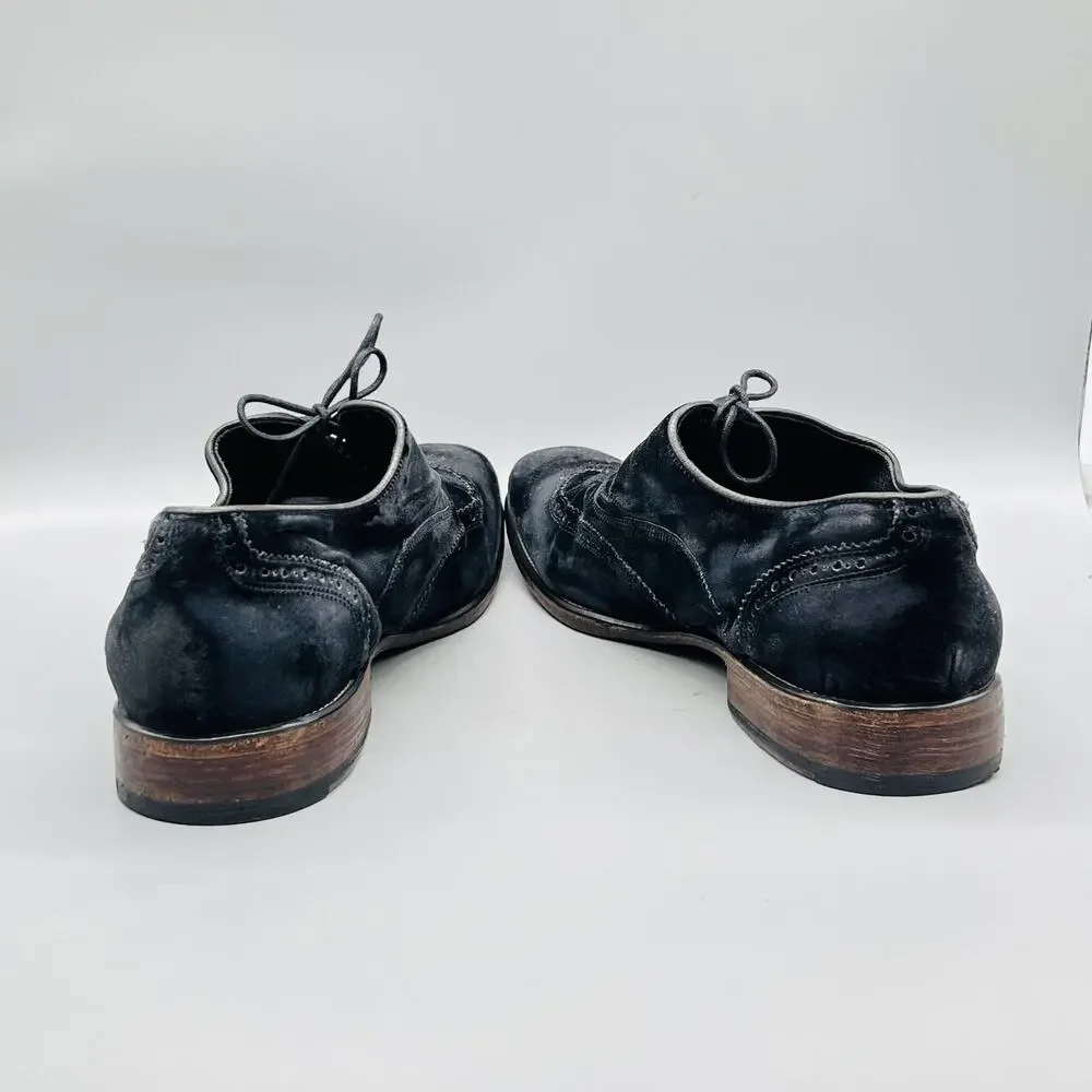 John Varvatos Shoes Mens 15 Black elvet Wingtip Oxford Fleetwood Distressed